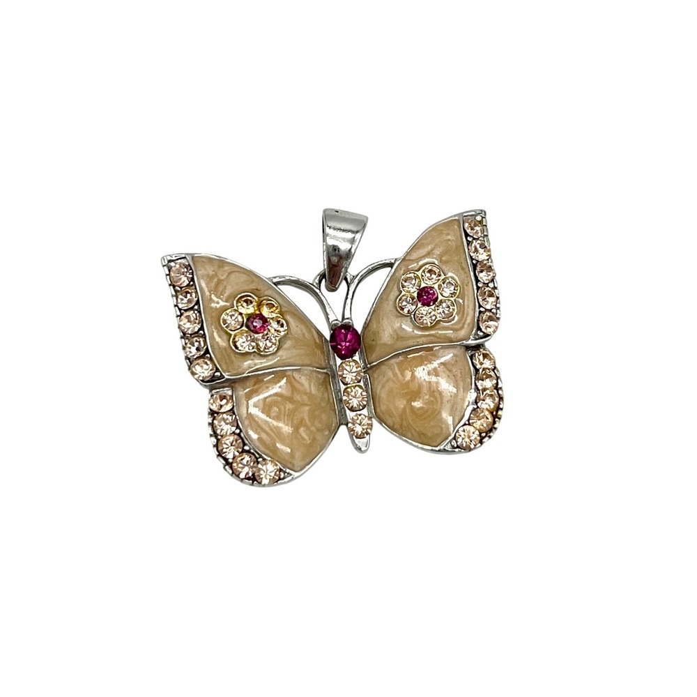 Sterling Silver 925 Butterfly Necklace Pendant Rhinestone Enamel Charm‎ Jewelry